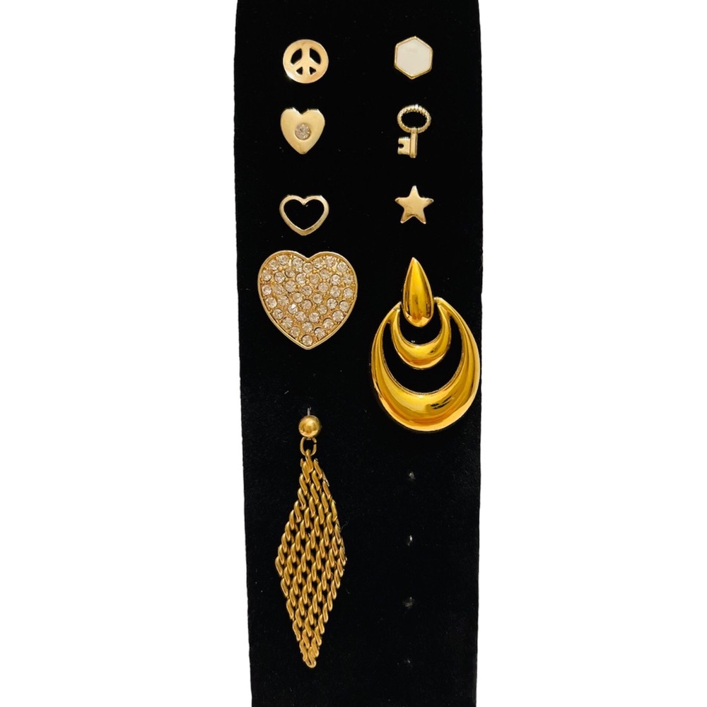 9 pcs Gold Tone Earrings (singles with no pairs)
